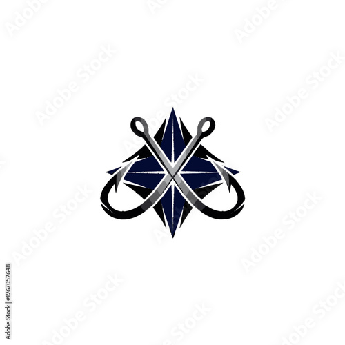 Fishing Hooks Compass Nautical Emblem Symbol.