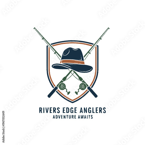 Fishing Emblem with Hat and Rods.