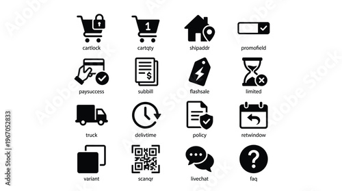 Collection of ecommerce icons for online shopping and delivery services