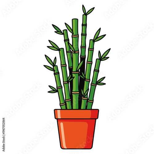 Lucky Bamboo Potted Plant Flat Cartoon Vector Illustration