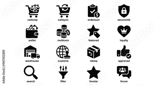 Black icons for ecommerce and shopping concepts