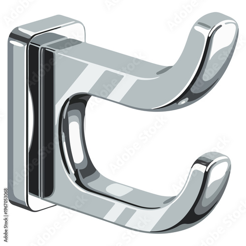 polished chrome double wall mounted hook flat vector illustration