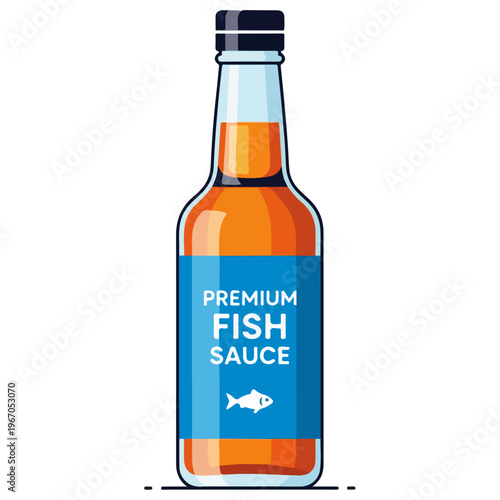 Premium Fish Sauce Glass Bottle Flat Vector Illustration