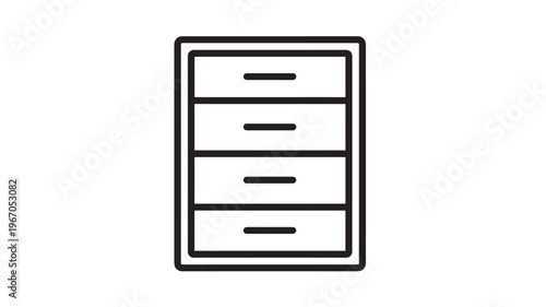 Chest of drawers icon with four drawers and a simple outline design, isolated on a white background for graphic use.