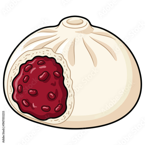 red bean paste baozi cartoon vector illustration template