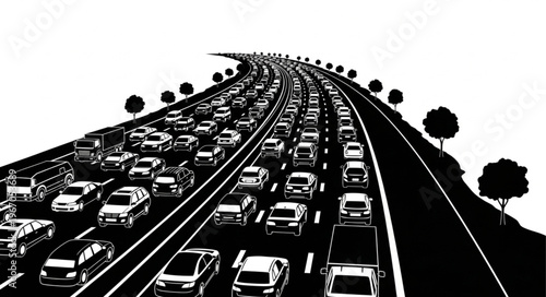 Heavy traffic jam on a multi lane highway during daytime.