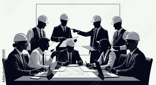 Diverse group of professionals in a business meeting discussing plans.