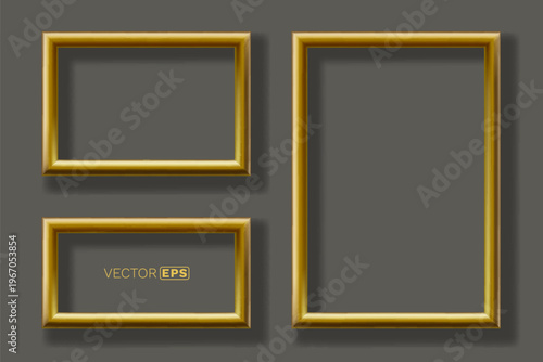 Elegant golden frames on a dark background. A luxurious set for your design projects.