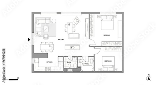 Modern Apartment Floor Plan Blueprint Design