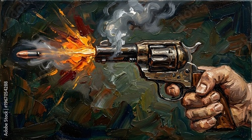 painting shooting revolver art