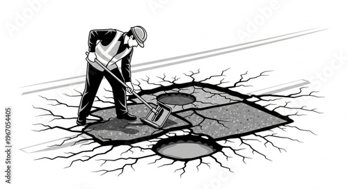 Construction worker digging a hole in the ground.