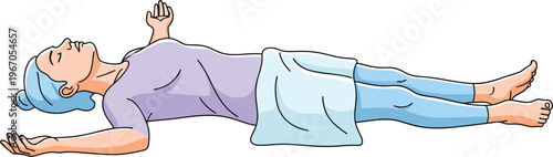 Woman lying on back with head tilted back and arms outstretched.