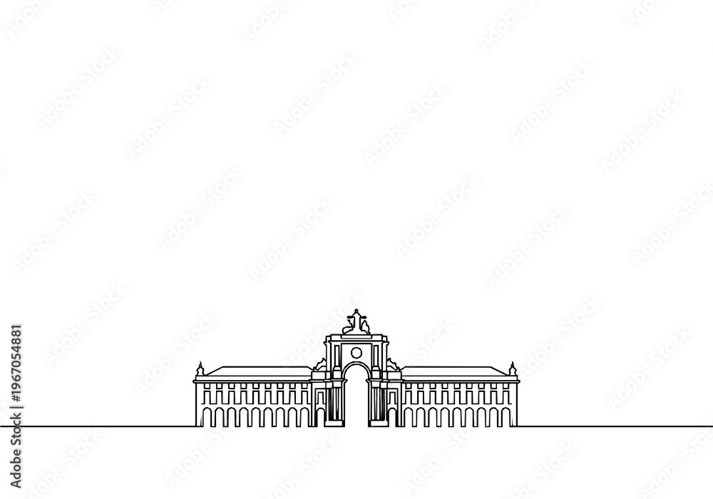 Obraz premium Lisbon Praca do Comercio Monoline Skyline Vertical Art