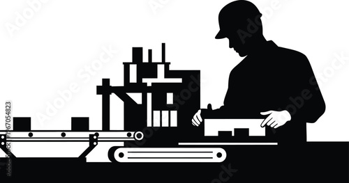 Dedicated factory worker at industrial plant labor manufacturing and production scene