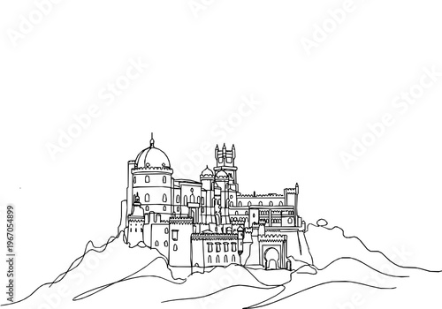 Sintra Pena Palace Fairy Tale Silhouette Monoline Background