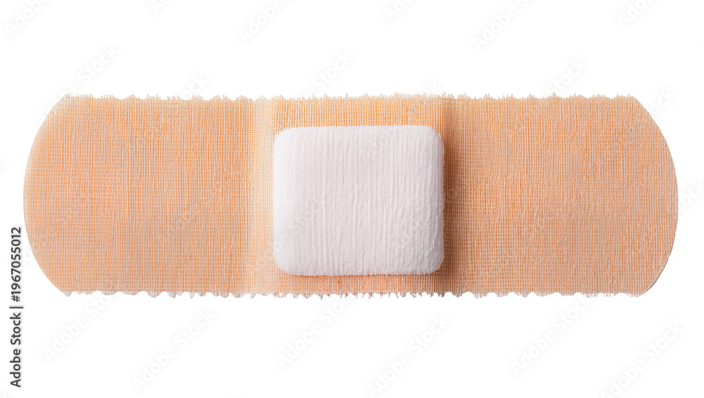 Obraz premium Beige fabric bandage with white sterile pad, isolated on transparent background