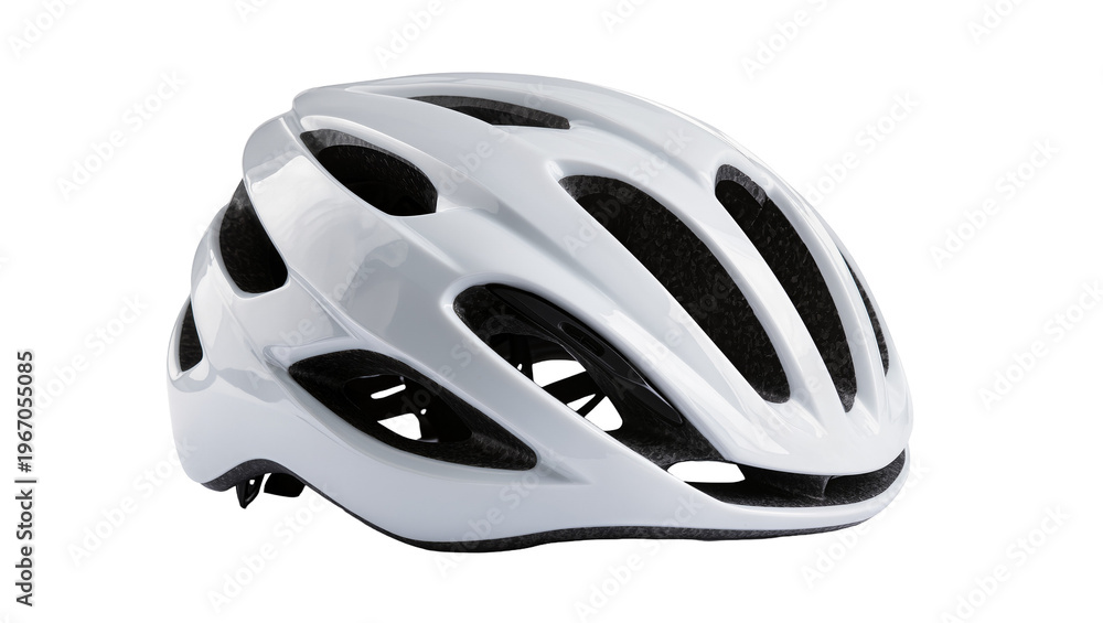 Fototapeta premium Shiny white cycling helmet with black vents, isolated on transparent background