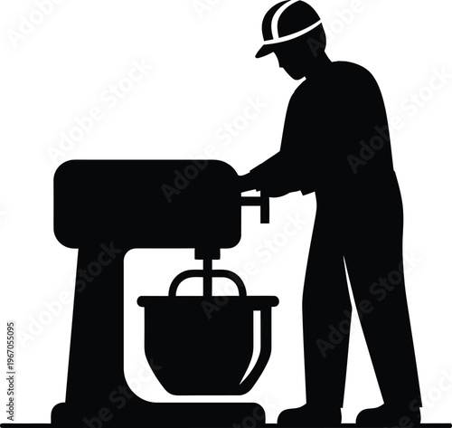 Factory worker operating industrial mixer production manufacturing and labor concepts
