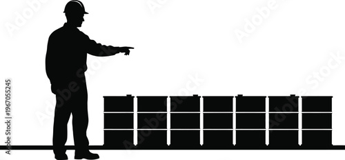 Factory worker inspecting goods silhouette of industrial labor and production line