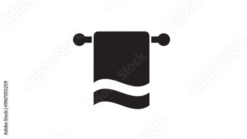 Towel hanging on a bar with wavy lower edge, simple icon illustration in black silhouette on a white background.