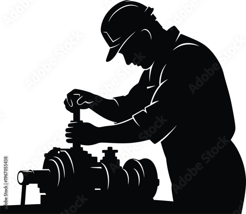 Dedicated factory worker operating machinery industrial labor and manufacturing process