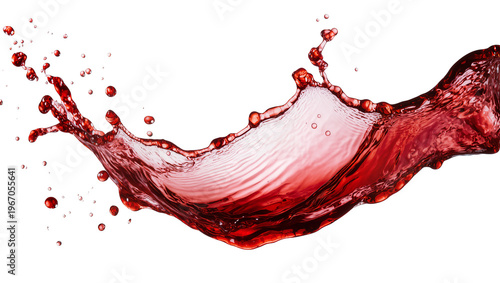 Dynamic red wine splash with droplets, isolated on transparent background