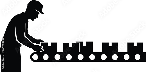 Factory worker operating machinery industrial production and manufacturing process