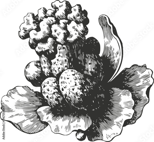 Detailed vintage sea sponge illustration with textured marine coral and underwater natural elements