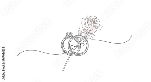 Elegant Wedding Rings and Rose Outline Tattoo Design