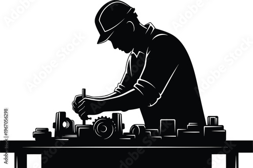Dedicated factory worker silhouette of skilled labor in industrial manufacturing