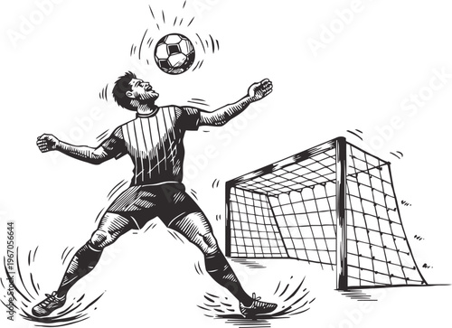soccer player heading ball near goalpost athletic man playing football outdoors