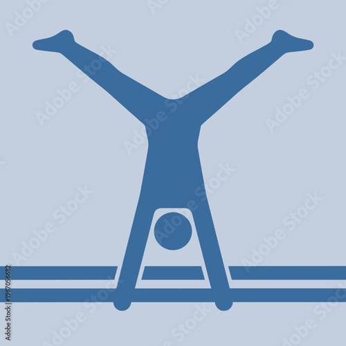 Gymnast performing handstand on balance beam in blue silhouette  