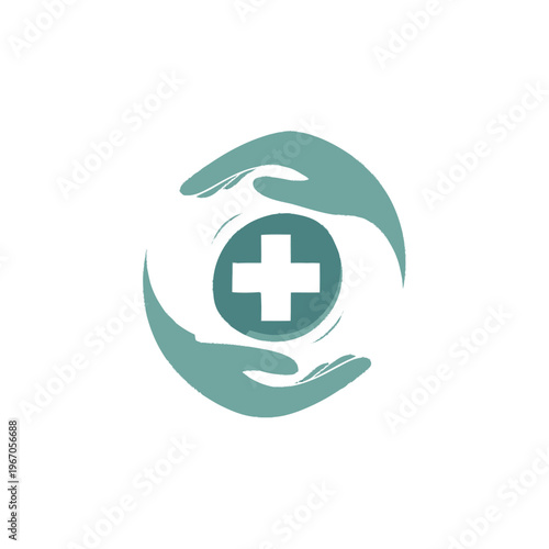 Caring Hands Embrace Medical Cross Symbol.