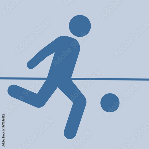 Icon of person running while kicking a soccer ball on blue background  