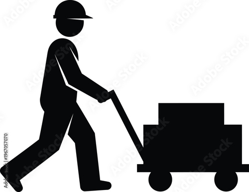 Silhouette of a worker pushing a hand truck