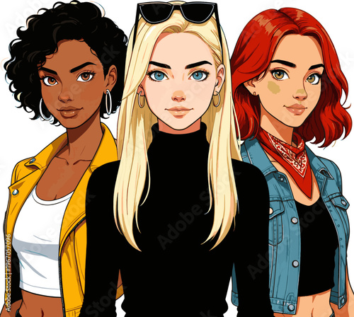 Isolated a realistic kinds of deferent cool woman vector art with white background..