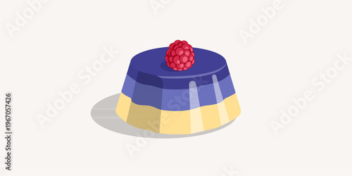 Gourmet blueberry jelly dessert with creamy layers and fresh berry topping, isolated vector flat design.