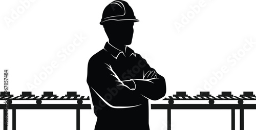 Silhouette of a factory worker industrial labor and manufacturing production concept
