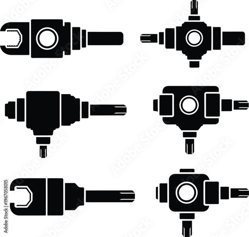 Industrial Tool Bit Icons Vector Set Multi-Way Driver Heads for Mechanical Repair and Engineering
