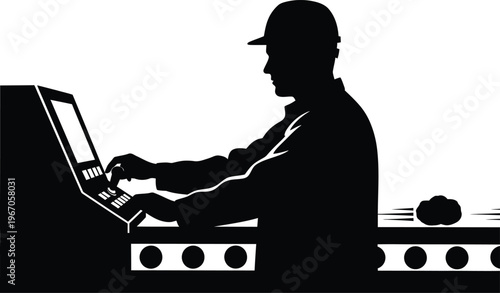Factory worker operating machinery industrial labor and manufacturing process illustration
