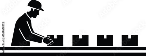 Factory worker packing boxes industrial labor and manufacturing process illustration