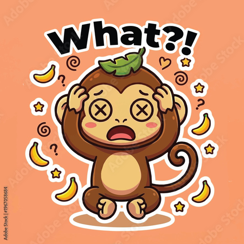 Kawaii Chibi Monkey Sticker Confused Dizzy What Stressed Cute
