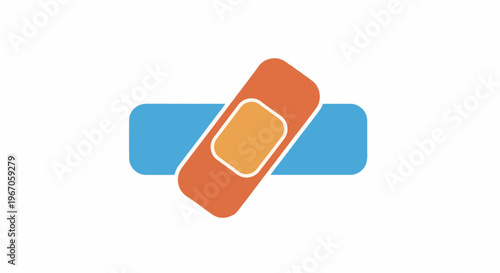 Minimalist graphic of a bandage over a blue rectangle