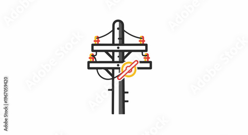 Minimalist illustration of a power pole with wires and a switch
