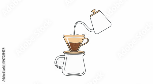 Minimalist illustration of pour-over coffee brewing process