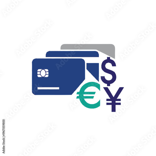 Credit Cards with Currency Symbols Representing Global Finance.