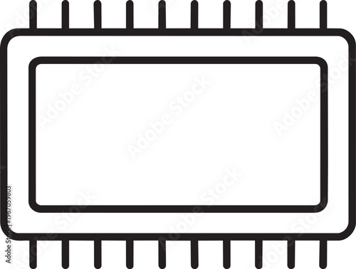 Rectangular microchip processor memory board line icon representing computer hardware components and digital electronic storage