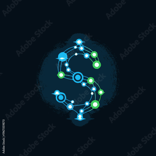 Digital Dollar Symbol Network Connection Technology.