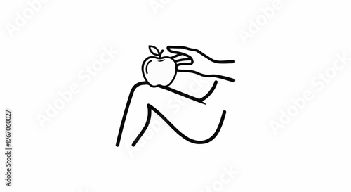 Minimalist line art of a hand offering an apple to a person
