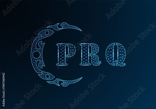 Low poly letter logo PRQ design. PRQ letter logo low poly vector design on blue color gradient background. PRQ logo low poly design